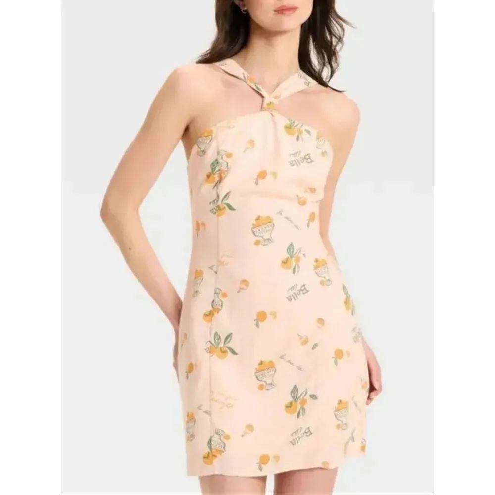 Wild Fable Bella Vita Citrus Knotted Y-Neck Linen Mini Dress Size Small
